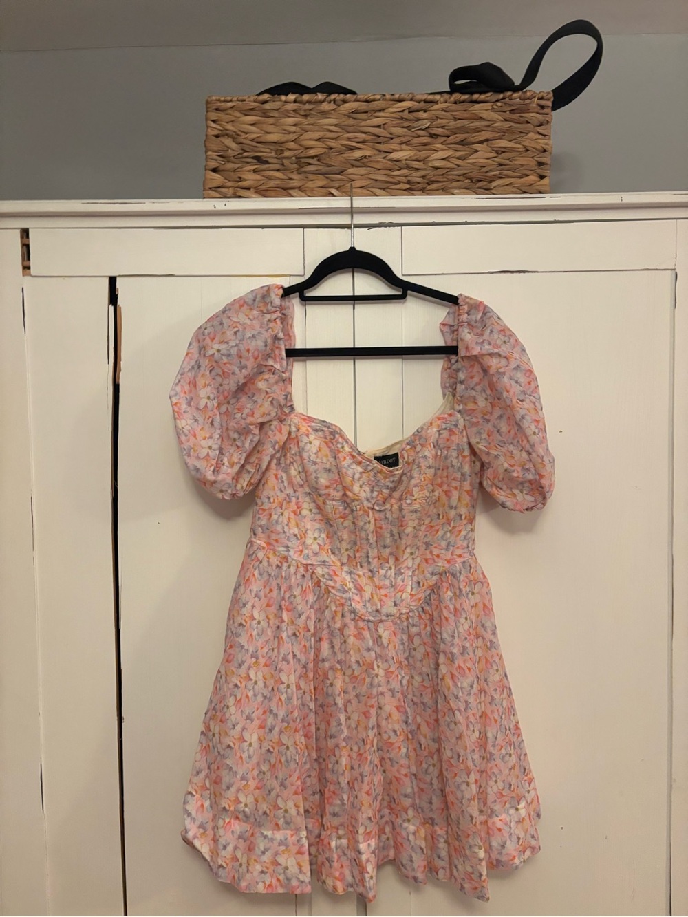 Bardot Pink Multi-Color Floral Puff-Sleeve Dress